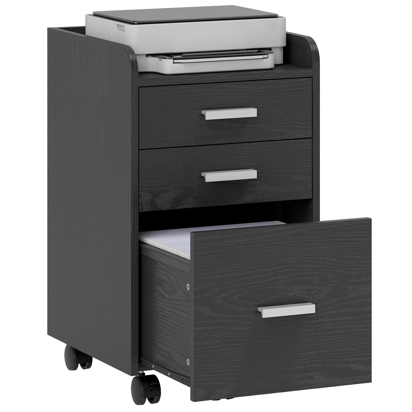 Mobile Filing Cabinet, File Cabinet with 3 Drawers, Black