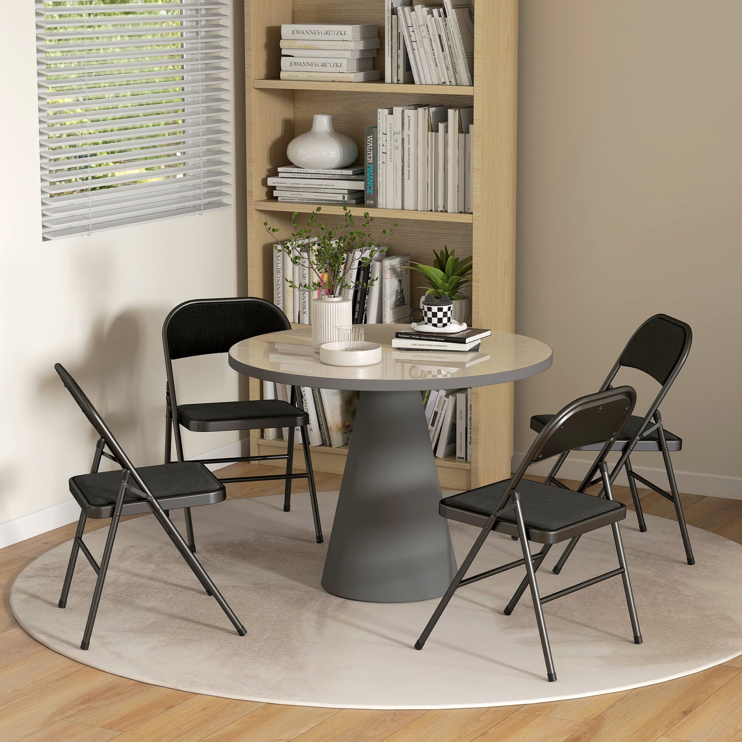 4 Pack Padded Folding Chairs with Cushioned Seat and Metal Frame Black