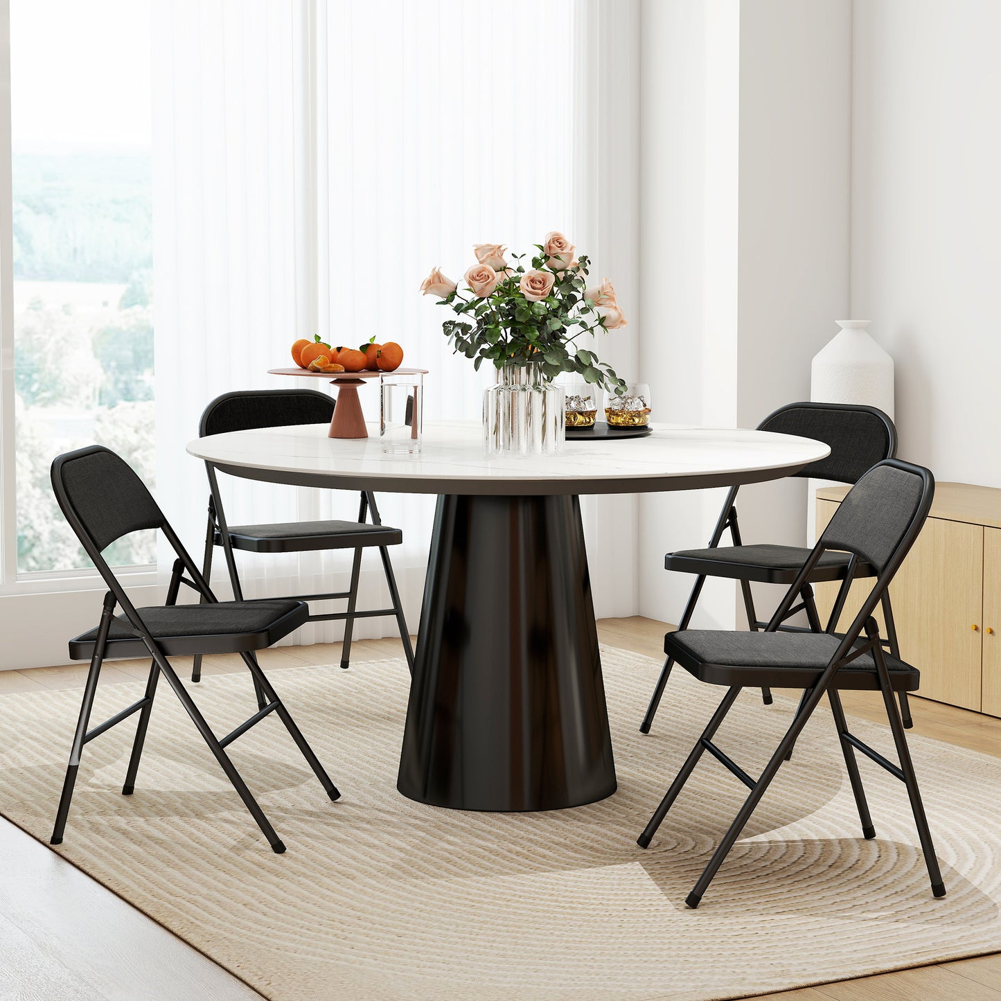 4 Pack Padded Folding Chairs with Cushioned Seat and Metal Frame Black