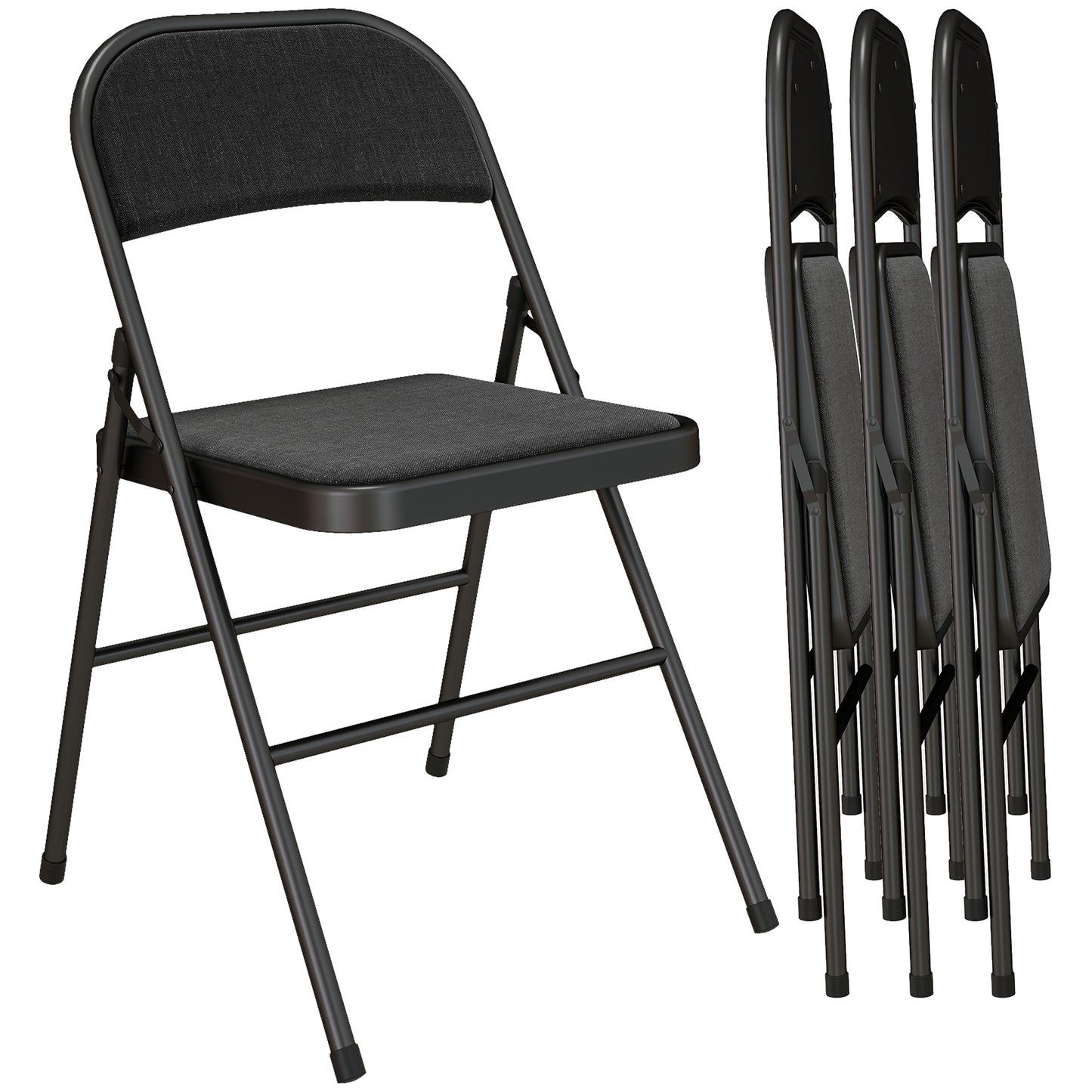 4 Pack Padded Folding Chairs with Cushioned Seat and Metal Frame Black