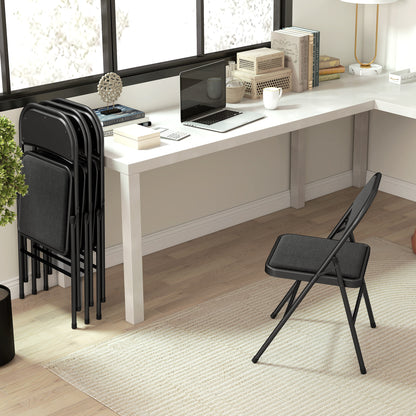 4 Pack Padded Folding Chairs with Cushioned Seat and Metal Frame Black