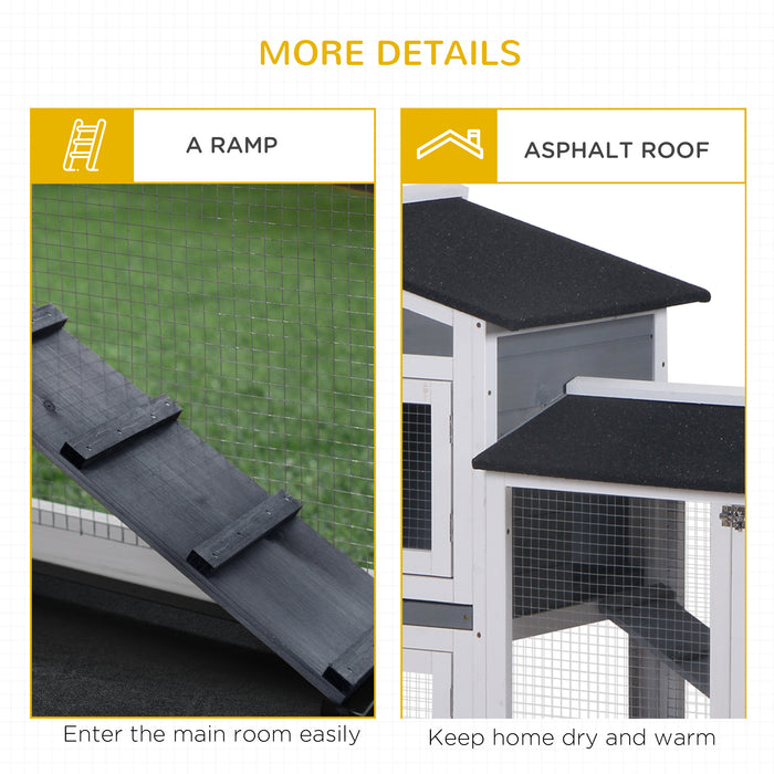 2-Tier Wooden Rabbit Hutch Guinea Pig House Pet Cage Outdoor w/ Tray Ramp