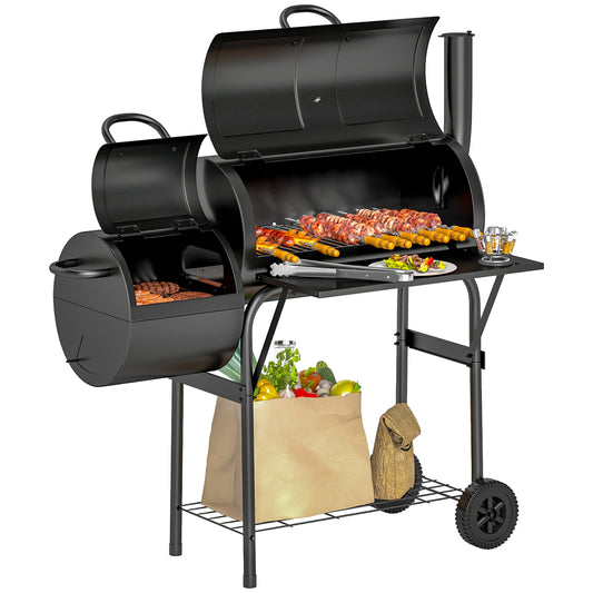 Portable Outdoor Charcoal Grill BBQ Grill with Offset Smoker Black
