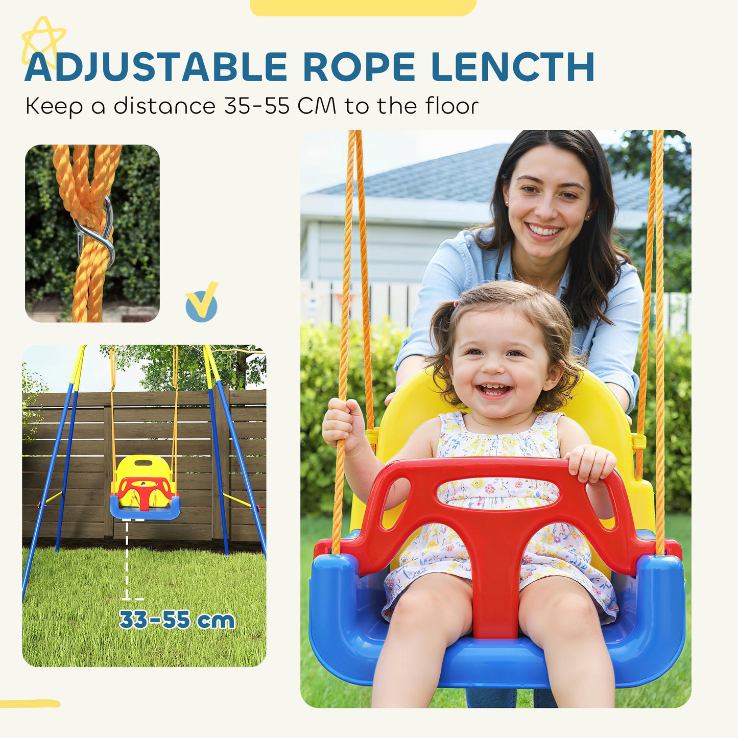 3 in 1 Toddler Swing Set, Folding Child Swing Set for Kids, Blue