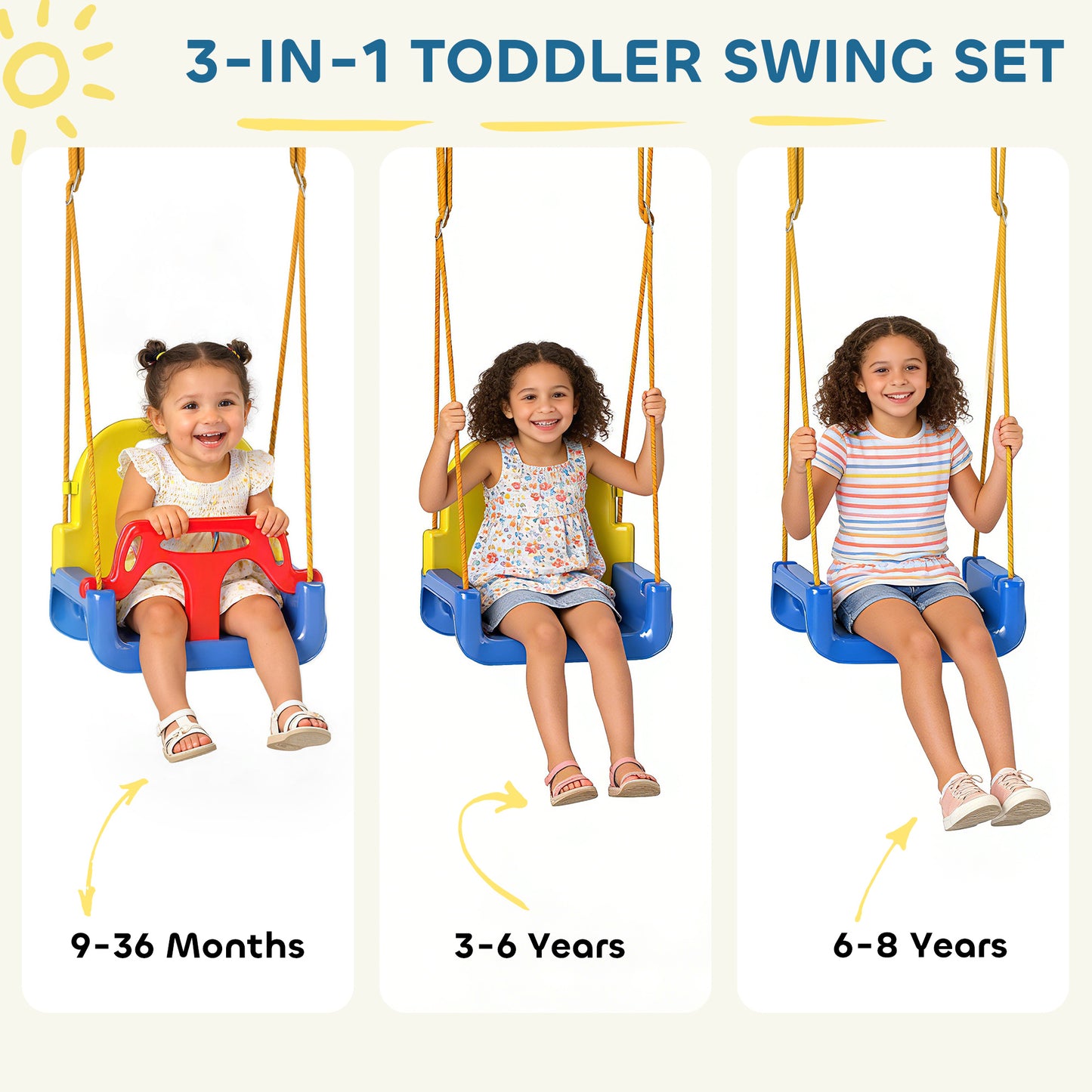 3 in 1 Toddler Swing Set, Folding Child Swing Set for Kids, Blue