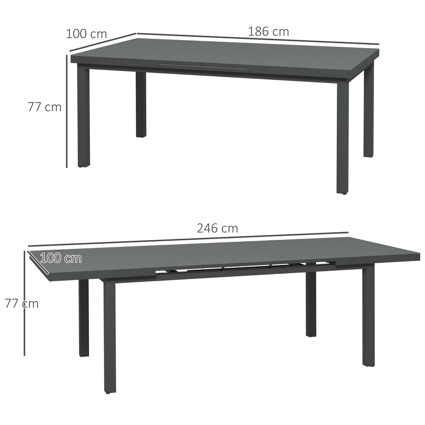 Extending Garden Table Outdoor for 6-8 People, Aluminium Frame