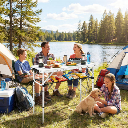 3ft Folding Camping Table, Picnic Table with Storage Layer, White