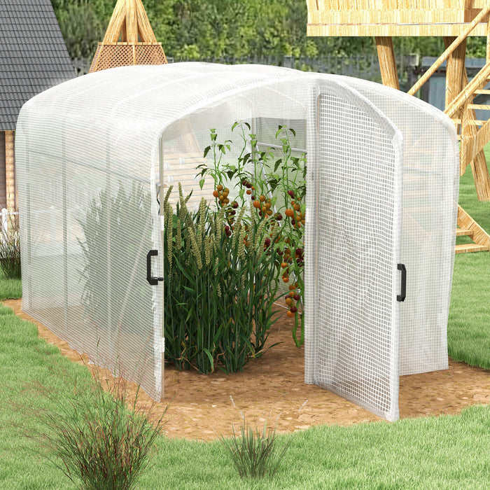 Polytunnel Greenhouse Walk-in Grow House with UV-resistant PE Cover, Door and Galvanised Steel Frame, 2 x 2 x 2m, White