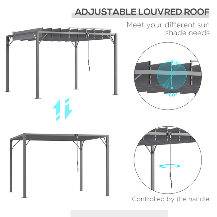 3 x 3(m) Outdoor Pergola with Retractable Roof, Aluminium Louvered Patio Gazebo Canopy for Lawn Garden Patio, Grey