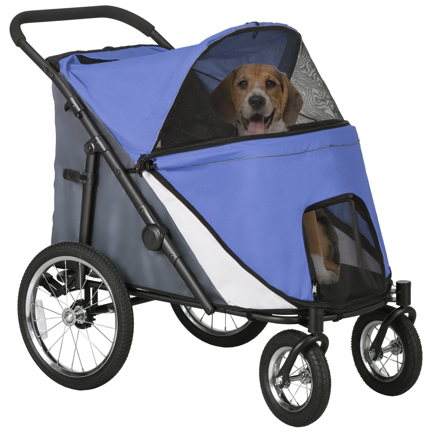 Foldable Pet Stroller with Cushion, for M, L Dogs - Blue