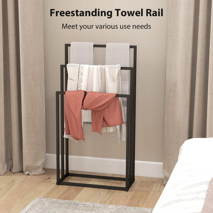 Freestanding Towel Rack, Steel Towel Rail Holder with 3 Bars, Space Saving for Home, Bathroom, 45 x 21.5 x 85 cm, Black