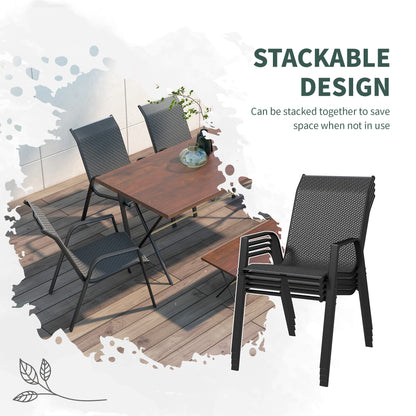 Stackable Outdoor Rattan Chairs Set of 4 with Armrests and Backrest, Grey