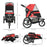 Pet Stroller Jogger for Medium, Small Dogs, Foldable Cat Pram Dog Pushchair w/ Adjustable Canopy, 3 Big Wheels - Red