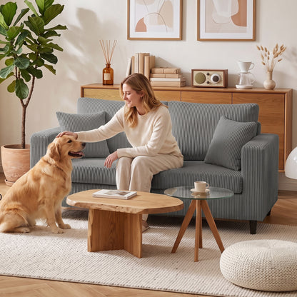Loveseat Sofa with Wide Seat, Corduroy Upholstered, Light Grey