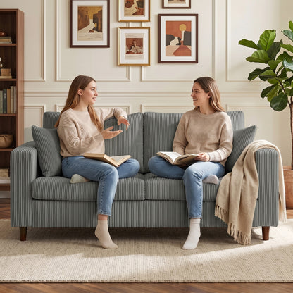 Loveseat Sofa with Wide Seat, Corduroy Upholstered, Light Grey
