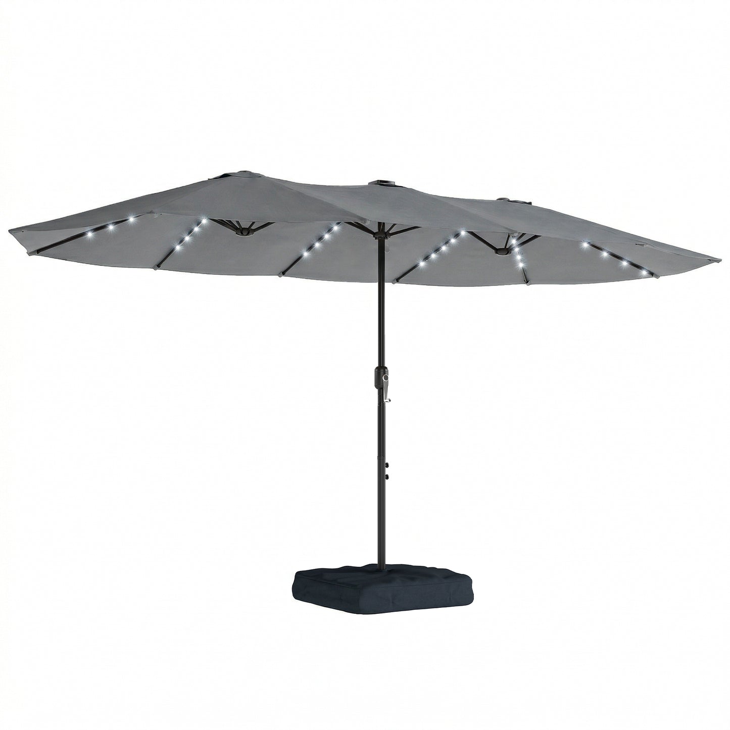 Double Sided Garden Parasol w/ 60 Solar LED Lights 4.5m, Grey