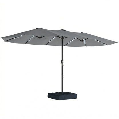 Double Sided Garden Parasol w/ 60 Solar LED Lights 4.5m, Grey