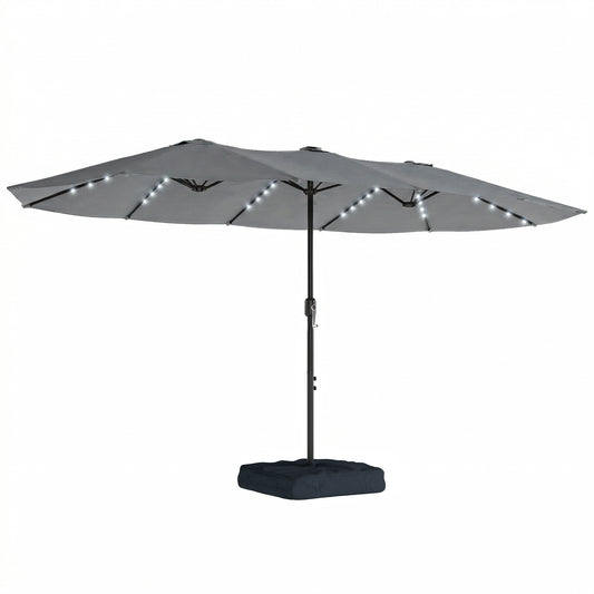 Double Sided Garden Parasol w/ 60 Solar LED Lights 4.5m, Grey