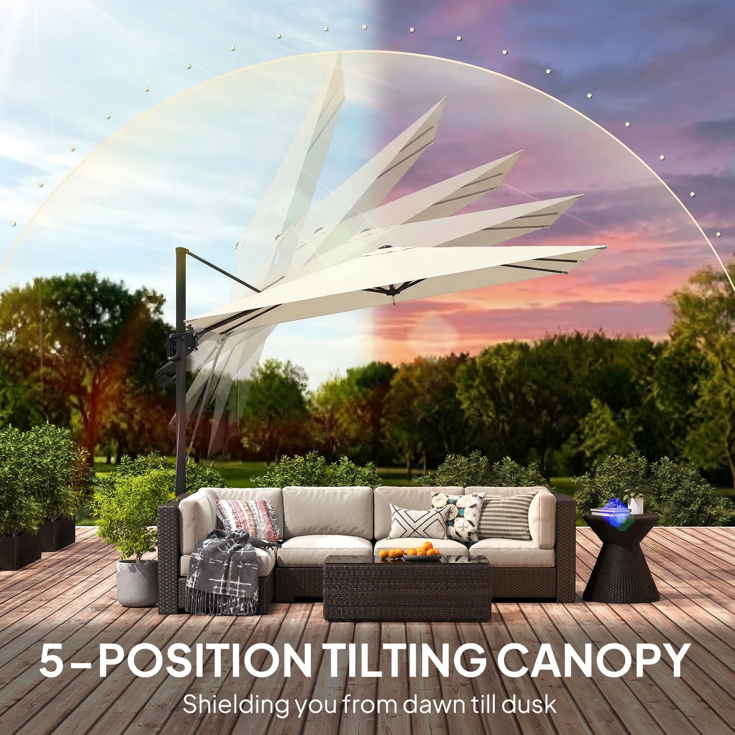 3 x 3 m Garden Cantilever Parasol w/ Light, Cover, Wind Protection