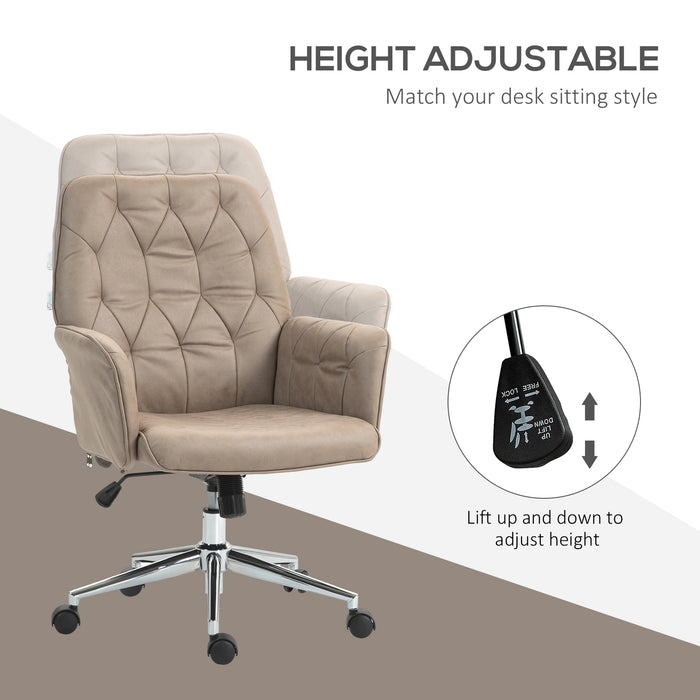 Microfibre Computer Chair with Armrest, Modern Swivel Chair with Adjustable Height, Khaki