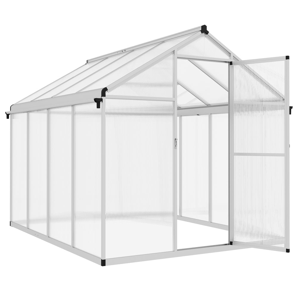 6 x 8ft Polycarbonate Greenhouse with Rain Gutters, Large Walk-In Green House with Door and Window, Garden Plants Grow House