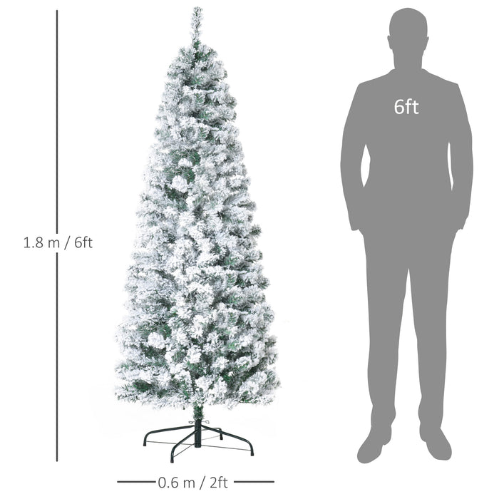 6 Feet Prelit Artificial Snow Flocked Christmas Tree with Warm White LED Light, Holiday Home Xmas Decoration, Green White