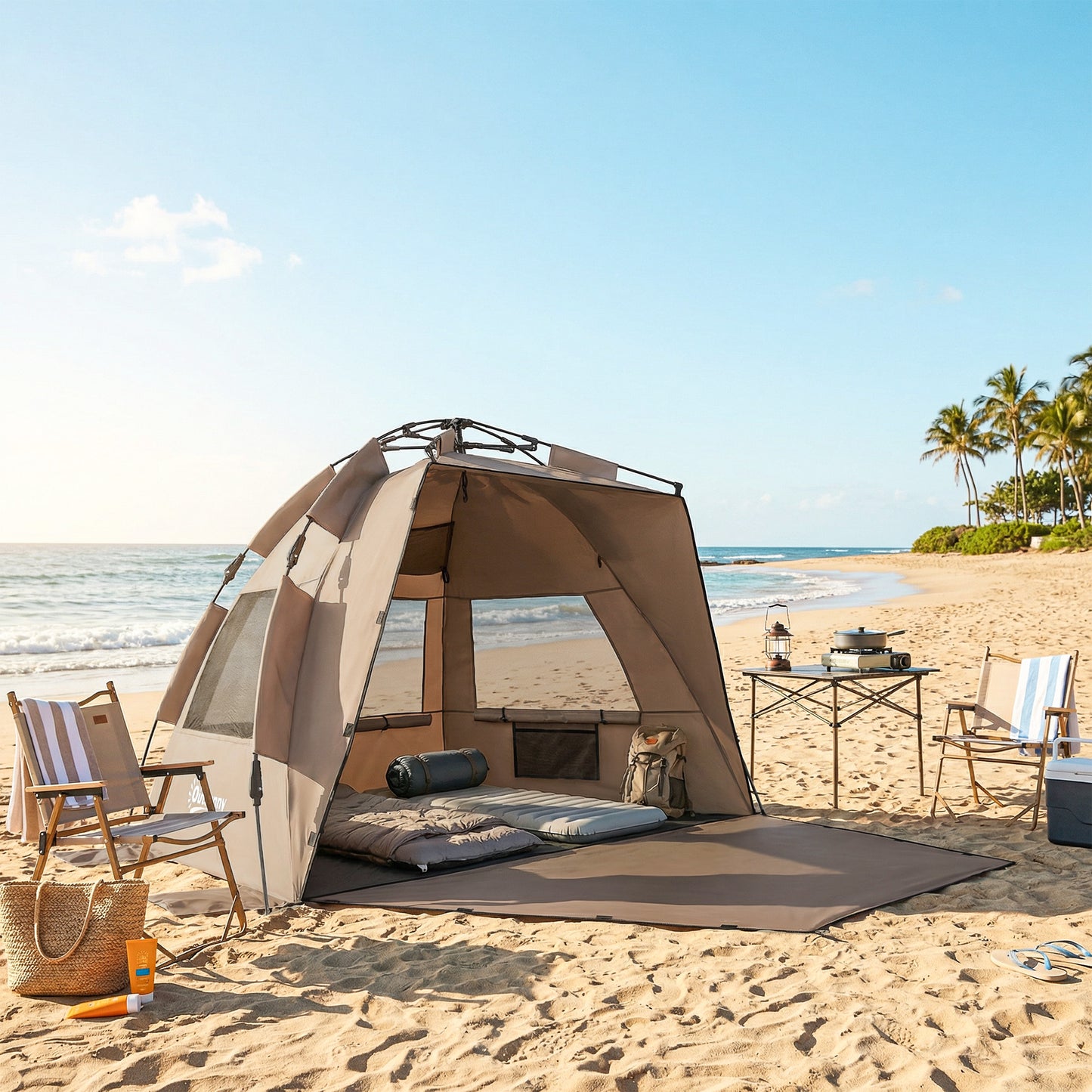 Pop Up Beach Tent for 2-3 Person with Carry Bag, UPF15+, Brown