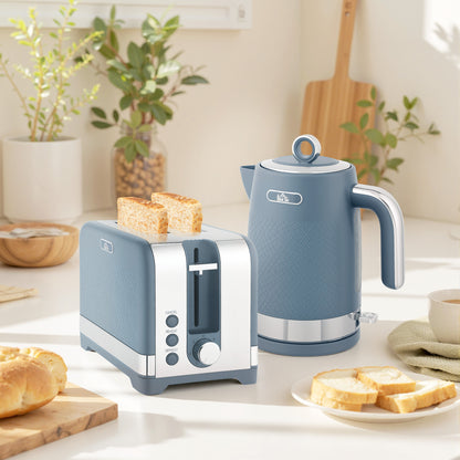 3000W Rapid Boil Kettle and Toaster Set with Otter Thermostat, Blue