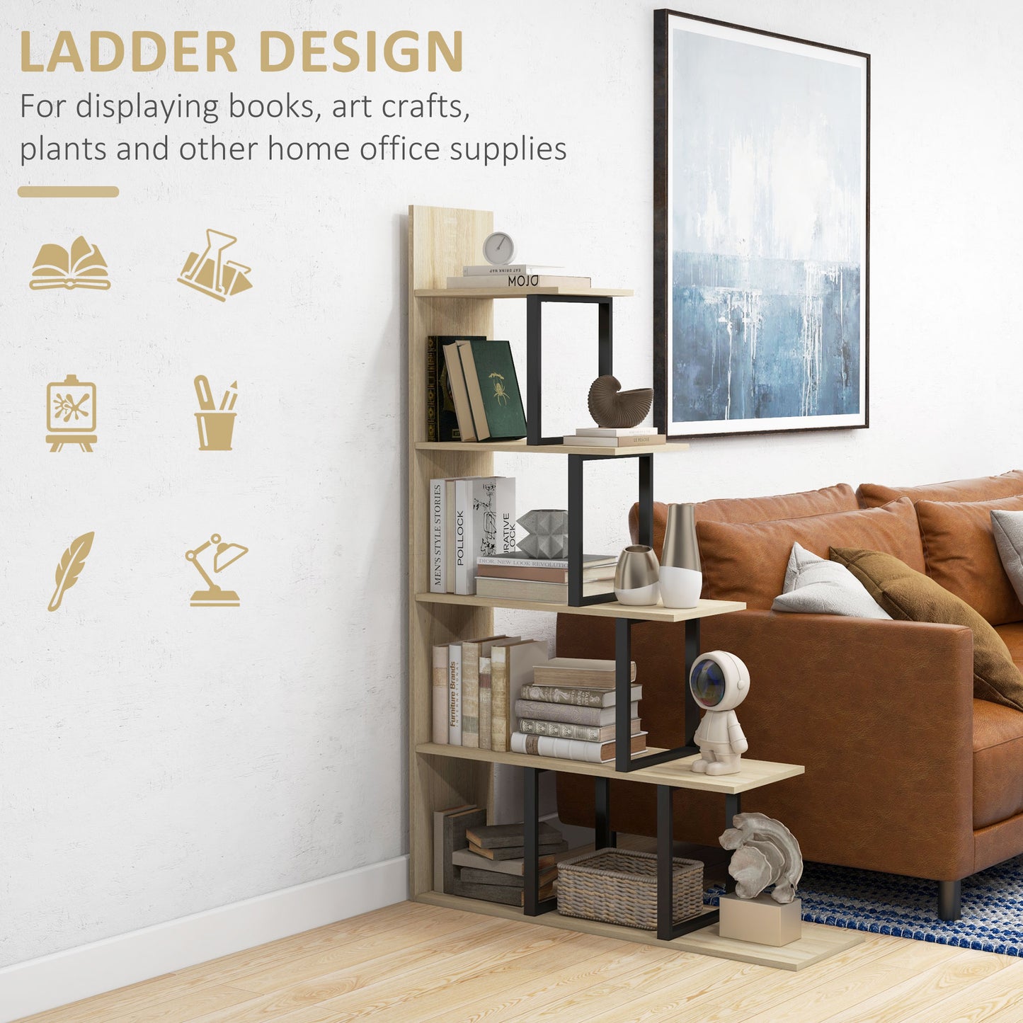 5-Tier Ladder Shelf Display Plant Stand Home Office Ladder Oak