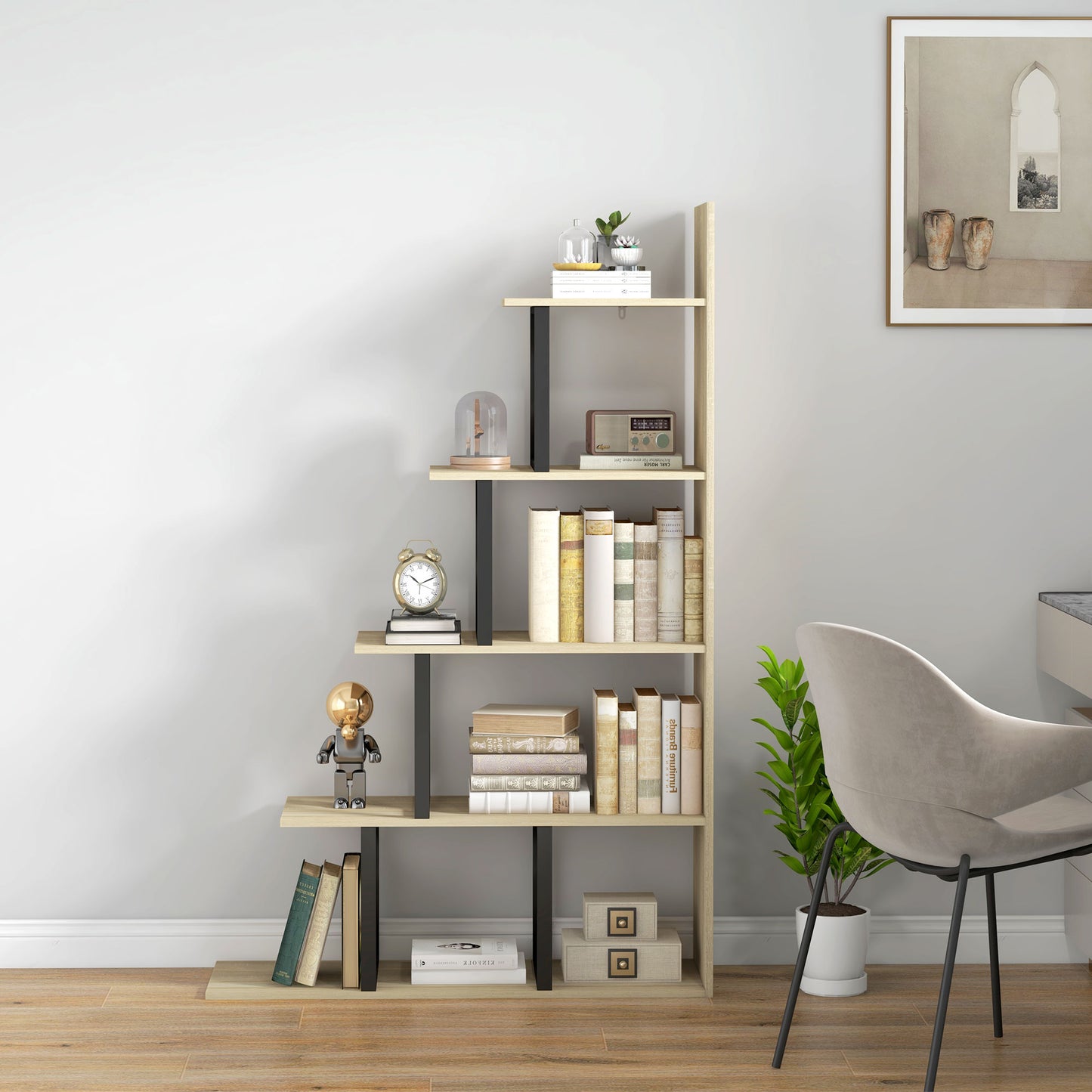 5-Tier Ladder Shelf Display Plant Stand Home Office Ladder Oak