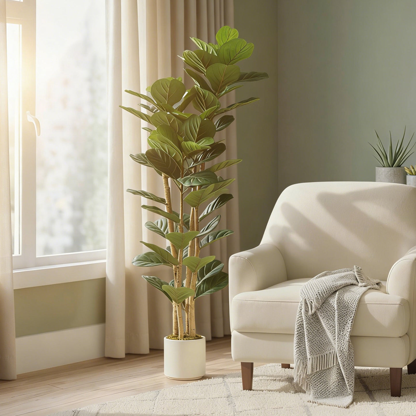 150cm Artificial Fiddle Leaf Fig Tree with Solid Wood Trunks