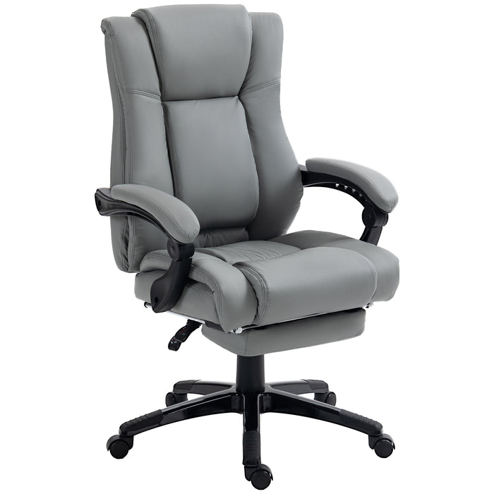 PU Leather Office Chair, Swivel Computer Chair with Footrest, Wheels, Adjustable Height, Grey