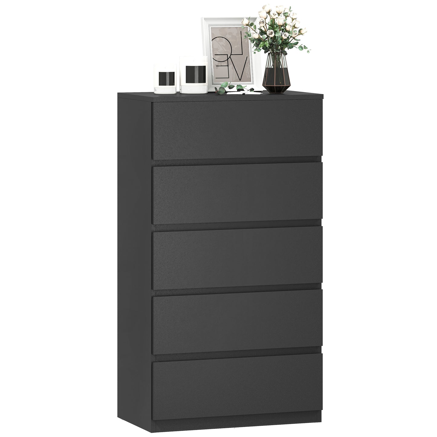 Bedroom Chest of Drawers, 5 Drawers Dresser, Drawer Unit, Black