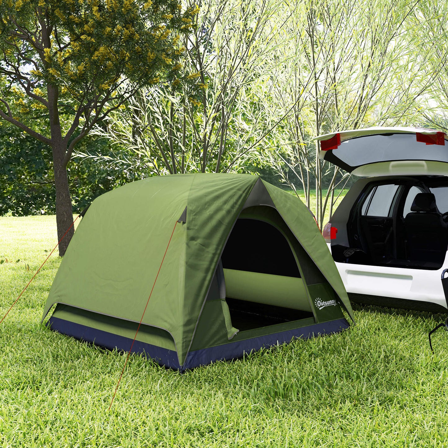 3-4 Person Camping Tent, Waterproof Tent, Olive Green and Grey