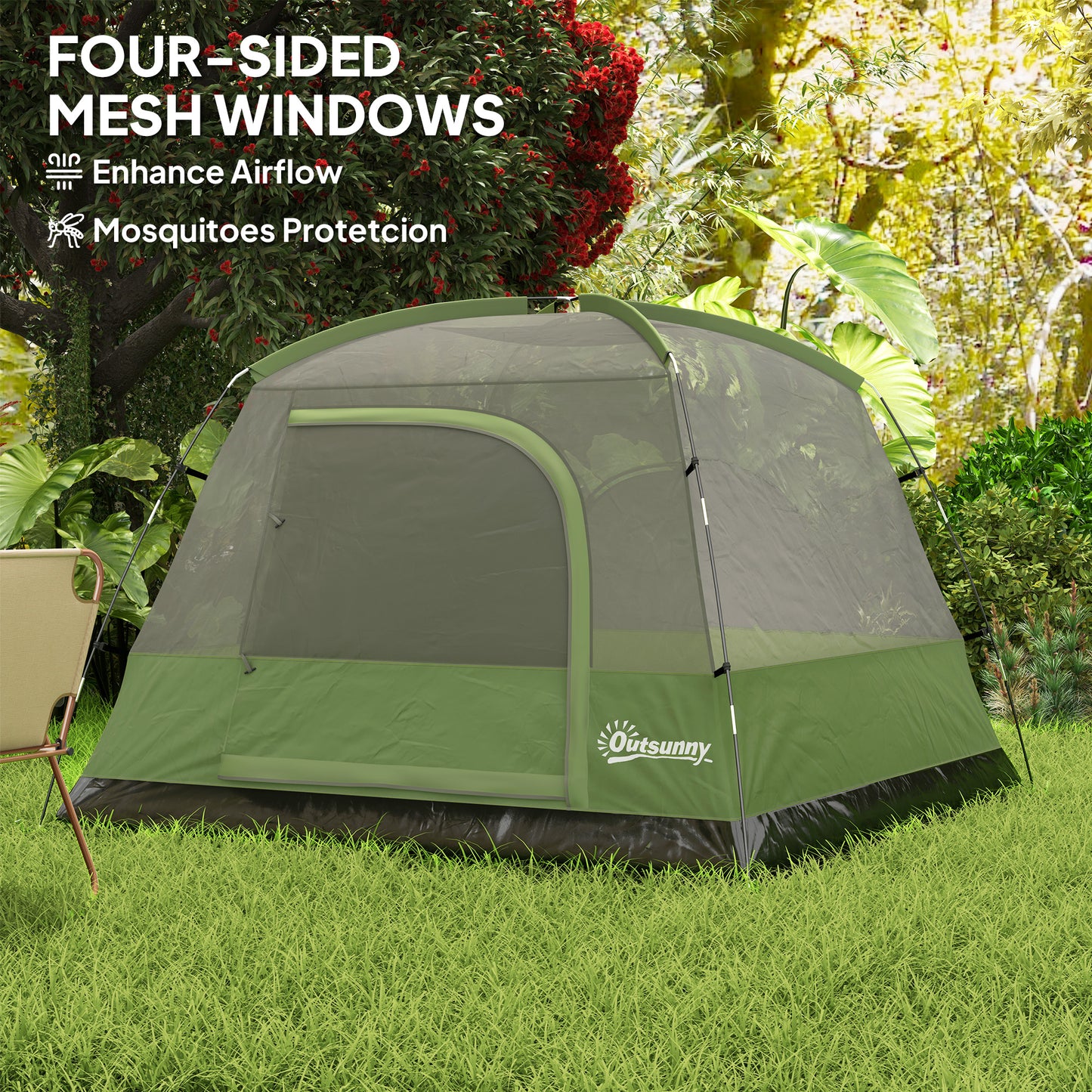 3-4 Person Camping Tent, Waterproof Tent, Olive Green and Grey