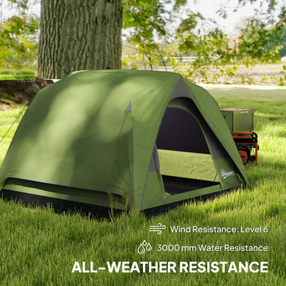 3-4 Person Camping Tent, Waterproof Tent, Olive Green and Grey