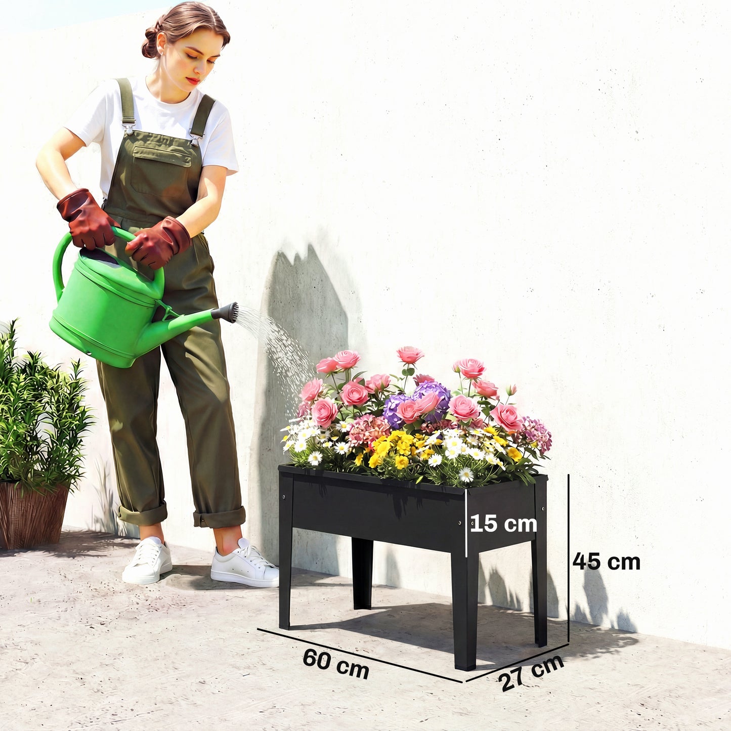 Raised Planter, Metal Raised Garden Bed on Legs with Drainage Hole and Foot Covers, Outdoor Elevated Garden Planter for Vegetables, Herbs, Flowers, Black