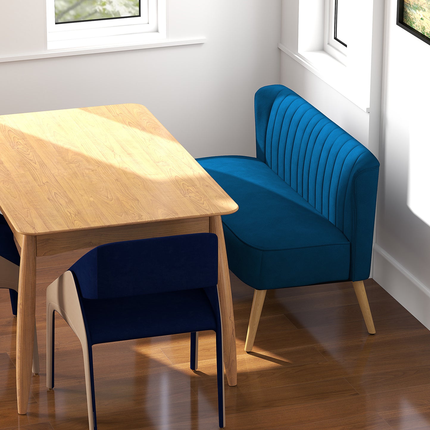 Double Sofa Foam Padding High Back, Dark Blue