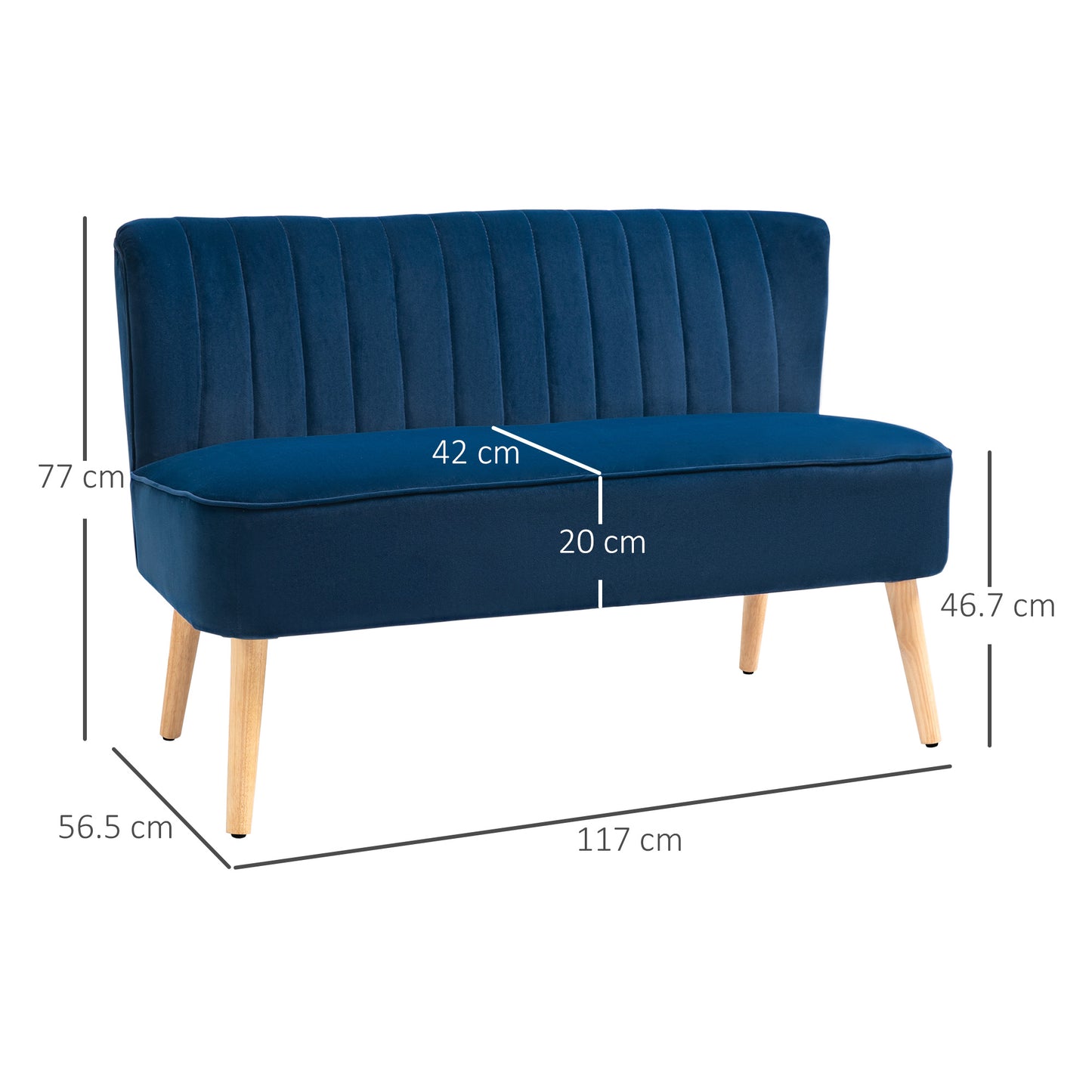 Double Sofa Foam Padding High Back, Dark Blue