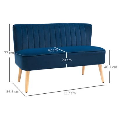 Double Sofa Foam Padding High Back, Dark Blue