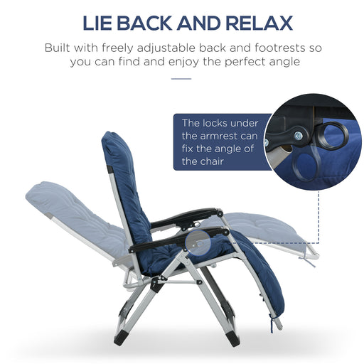 2 PCS Reclining Zero Gravity Chair Folding Lounger Cushion Blue