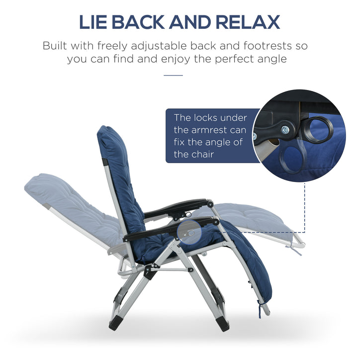 2 PCS Reclining Zero Gravity Chair Folding Lounger Cushion Blue