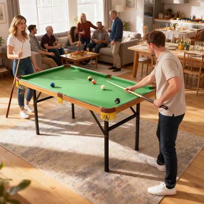 4FT Folding Pool Table, Mini Pool Game Billiards Table Set with 2 Cues, 16 Balls, Chalk, Triangle, Brush for Kids and Adults, Green