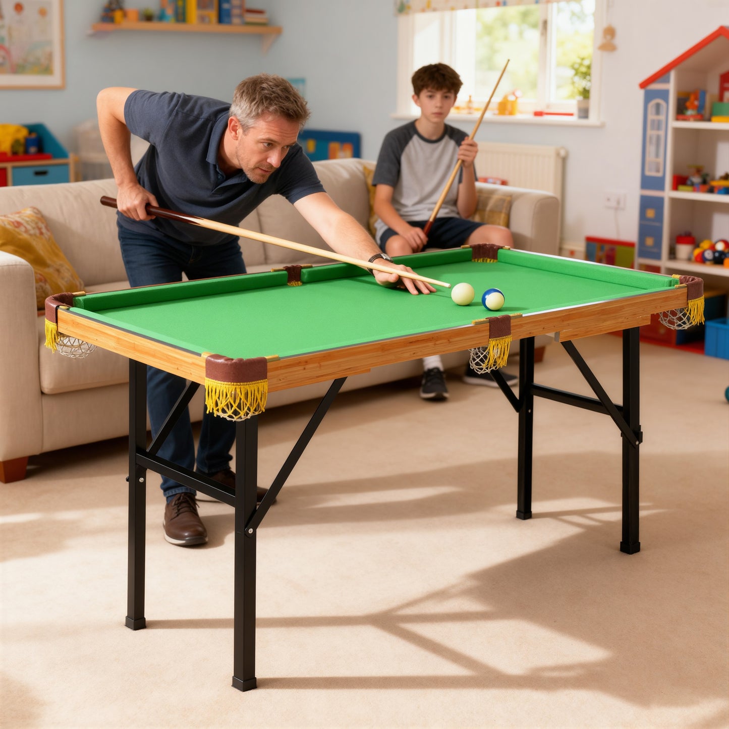 4FT Folding Pool Table, Mini Pool Game Billiards Table Set with 2 Cues, 16 Balls, Chalk, Triangle, Brush for Kids and Adults, Green
