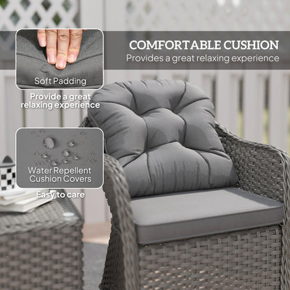 3 PCS Aluminium Rattan Bistro Set with Soft Cushions & Glass Top