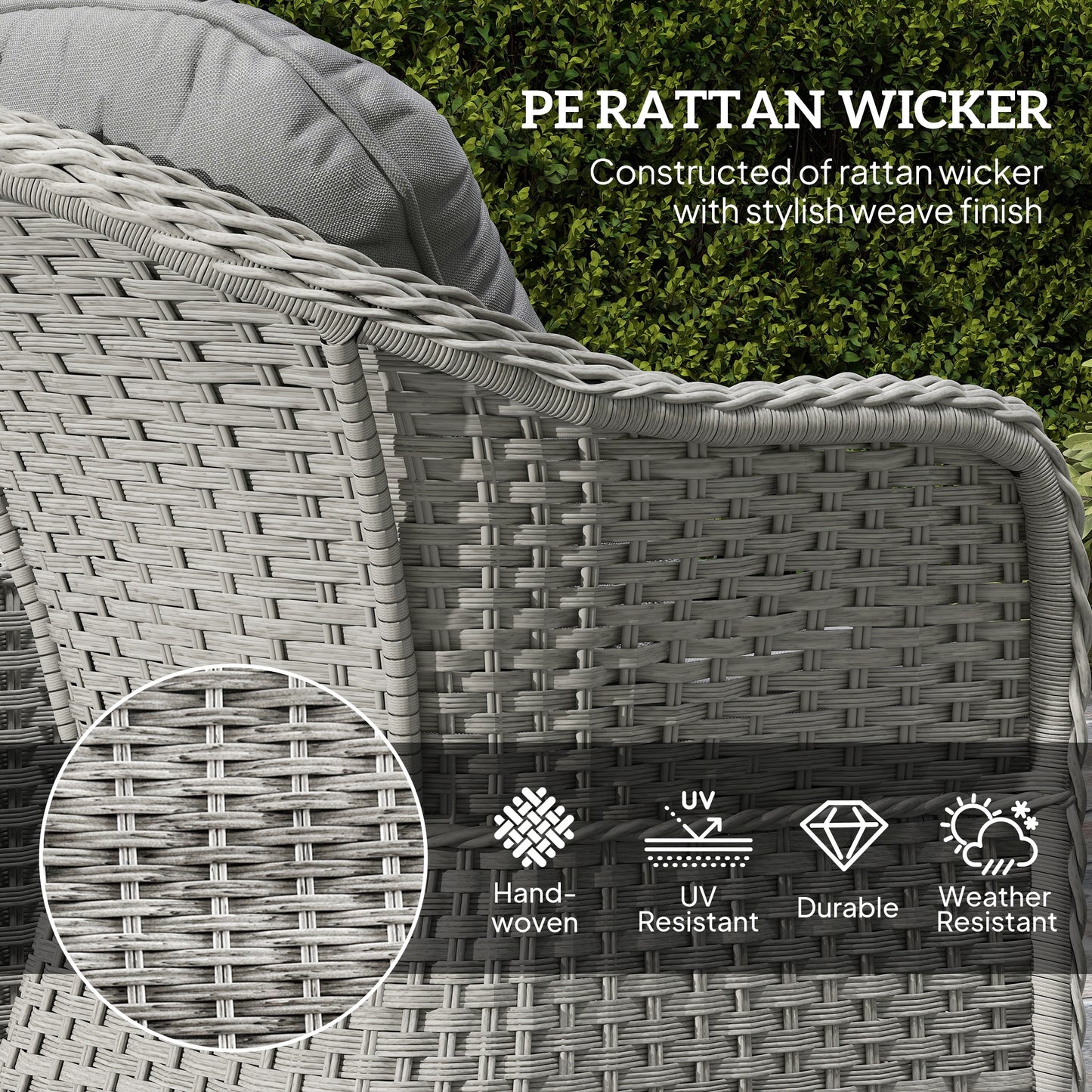 3 PCS Aluminium Rattan Bistro Set with Soft Cushions & Glass Top