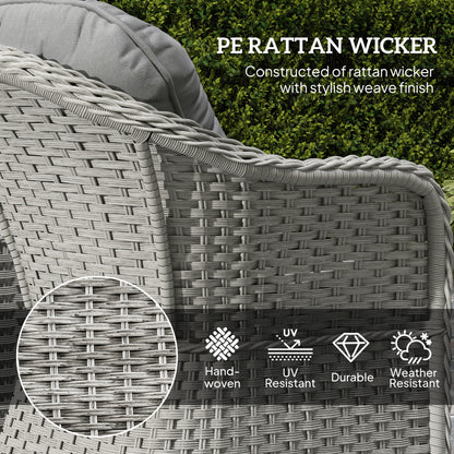 3 PCS Aluminium Rattan Bistro Set with Soft Cushions & Glass Top