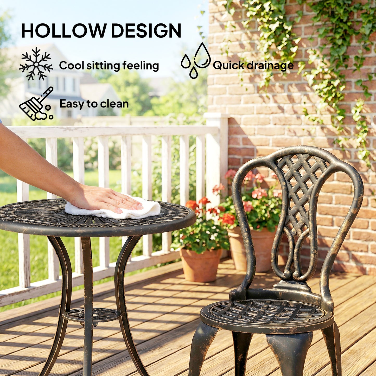 Outdoor Bistro Set Cast Aluminium Patio Furniture for 2, Brown