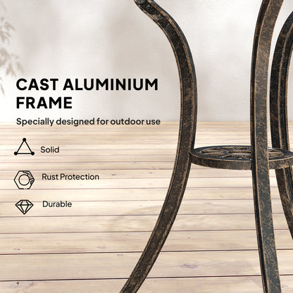 Outdoor Bistro Set Cast Aluminium Patio Furniture for 2, Brown