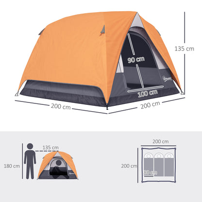 3-4 Person Camping Tent, Waterproof Tent, Orange and Grey